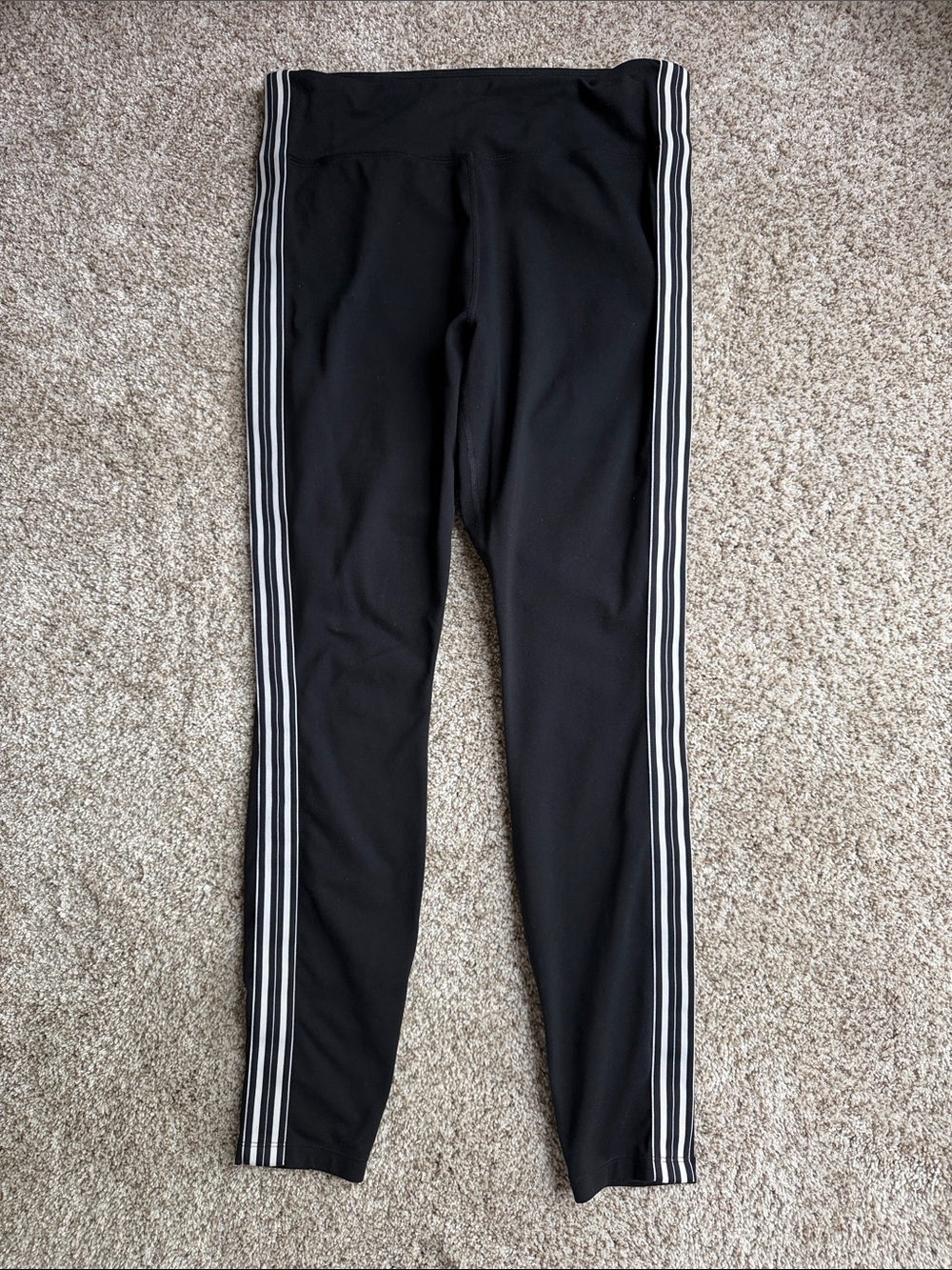 ATHLETA Black Leggings with White Side Stripes